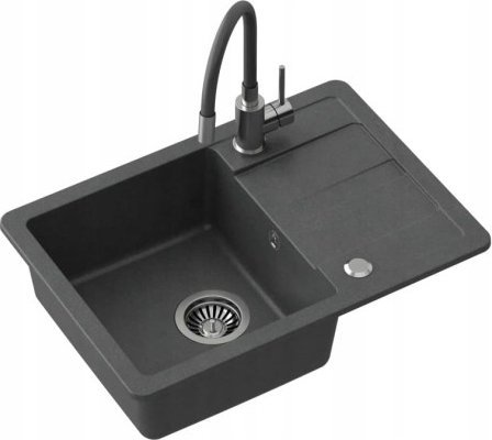 Zlewozmywak Kuchinox Zlewozmywak granitowy czarny z syfonem i baterią 56x44 cm Summer