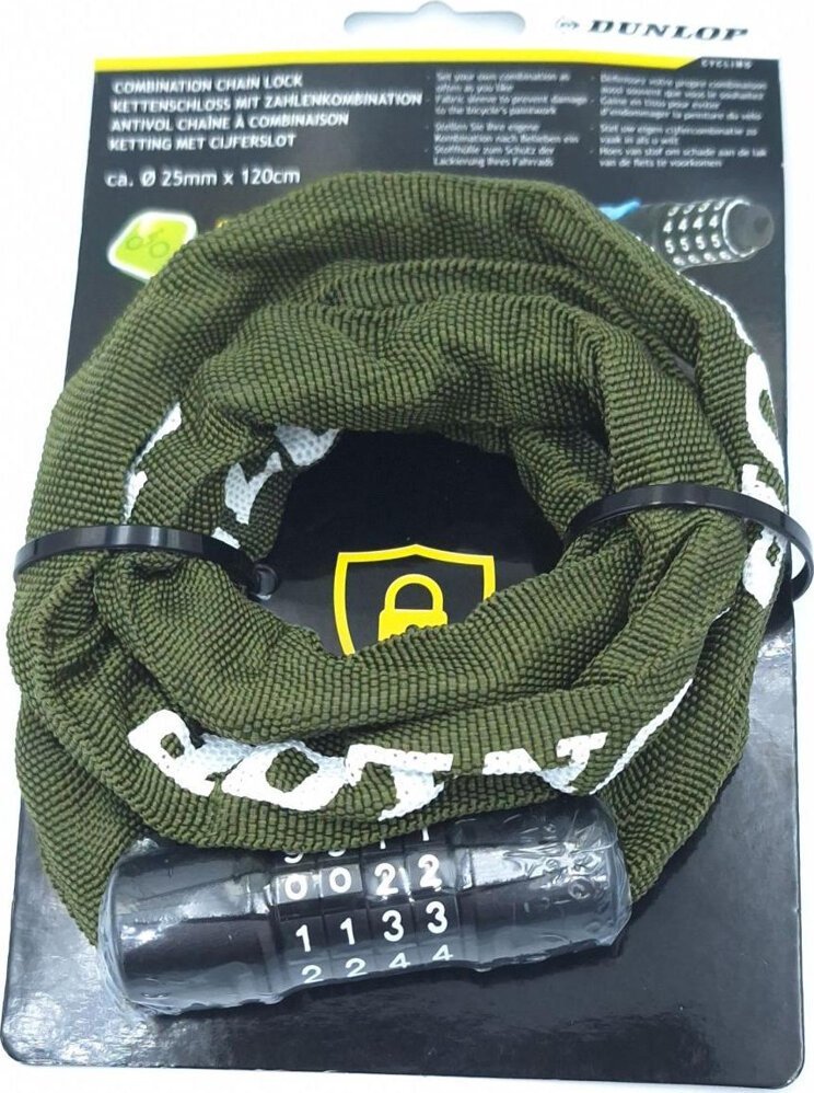 Dunlop ZAPIĘCIE ROWEROWE DUNLOP ŁAŃCUCH NA SZYFR DŁ.120CM - KHAKY