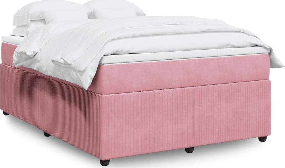 vidaXL Łóżko kontynentalne z materacem, różowe, 160x200 cm, aksamit