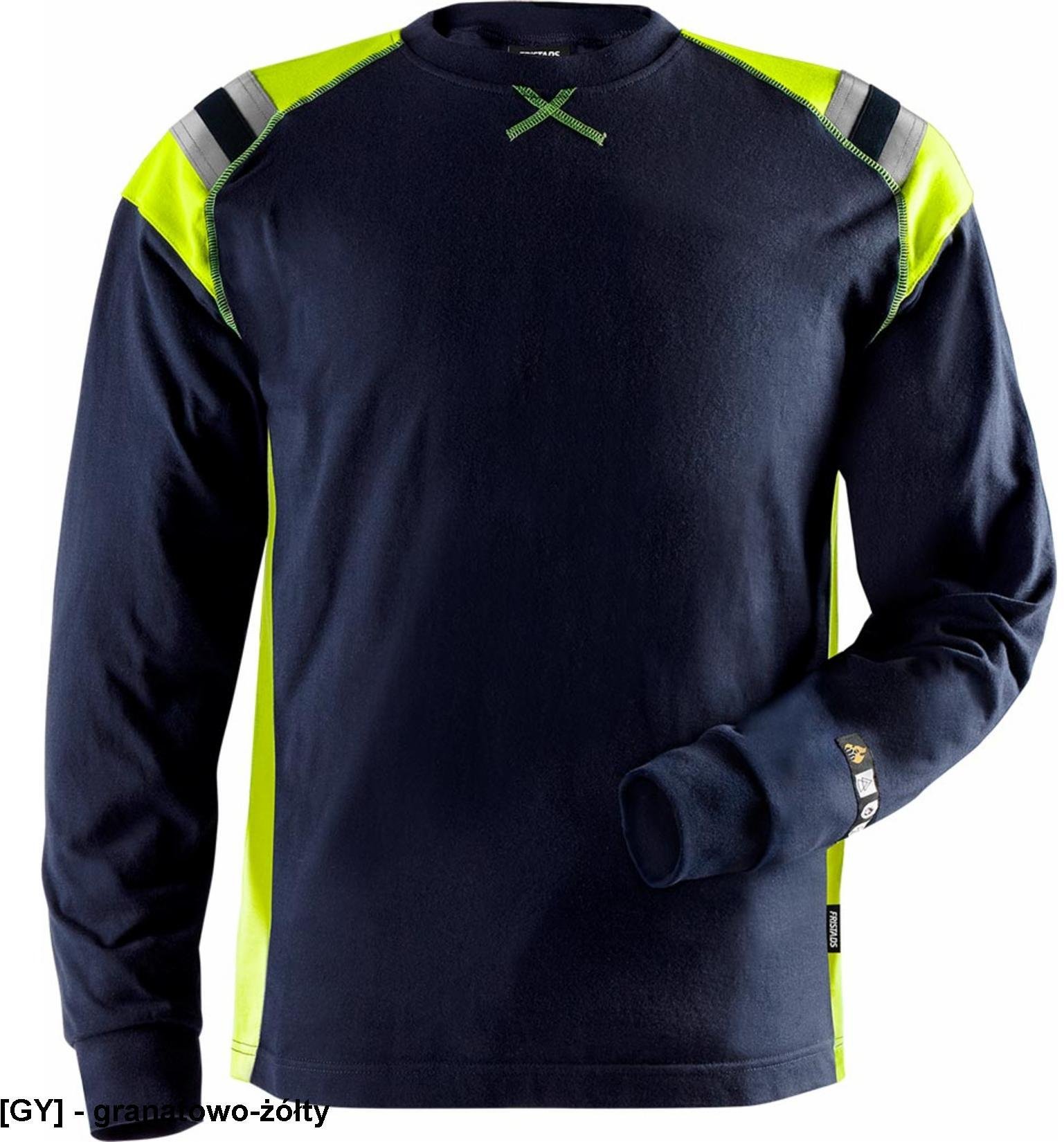 Koszulka męska długi rękaw trudnopalny antyelektrostatyczna mankiety ściągacz elementy odblaskowe odblaski granatowo-żółty TFLH modakryl FRSTDS-7072 L