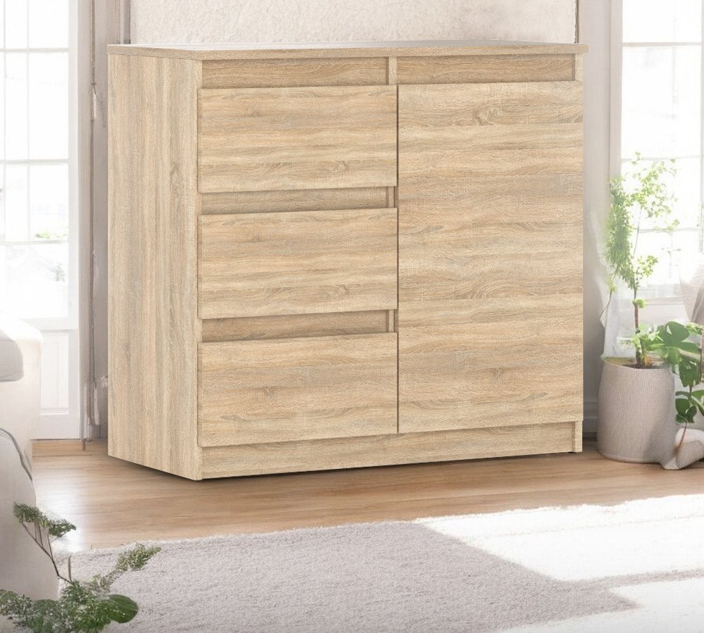 Komoda Drewniana Agnes 3 Szuflady Do Salonu Młodzieżowa 80cm Dąb Sonoma