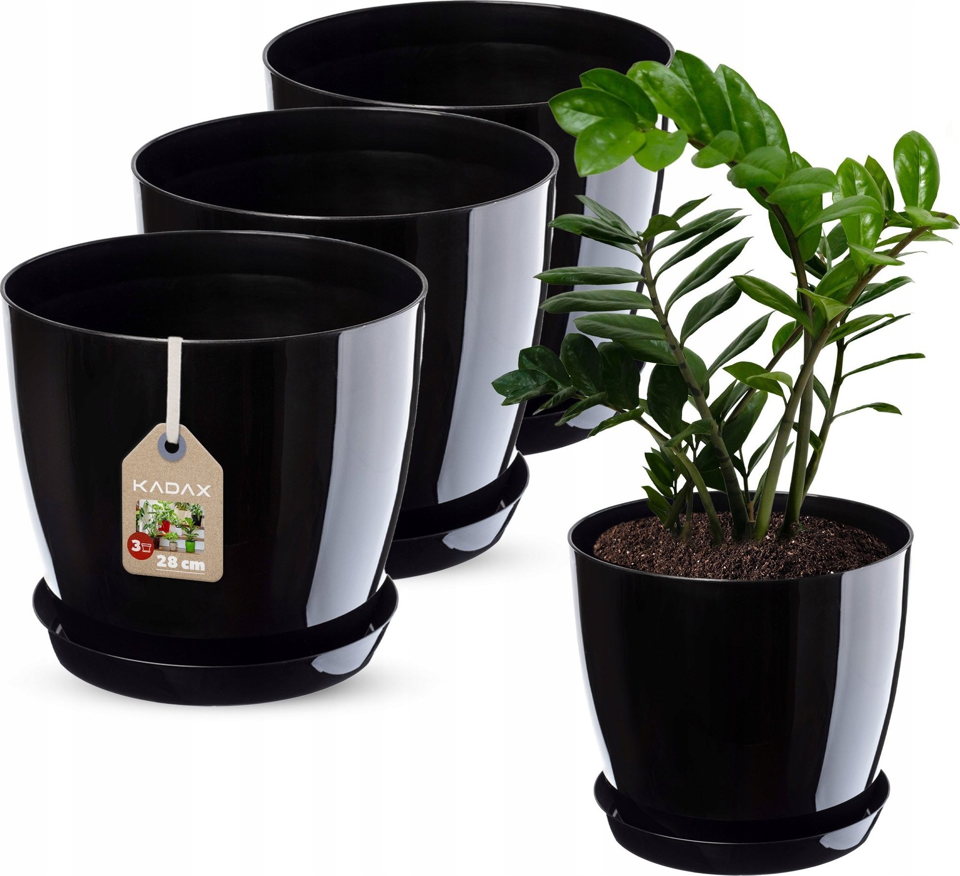 Kadax KADAX 3x Doniczka Osłonka Czarna Połysk 28cm