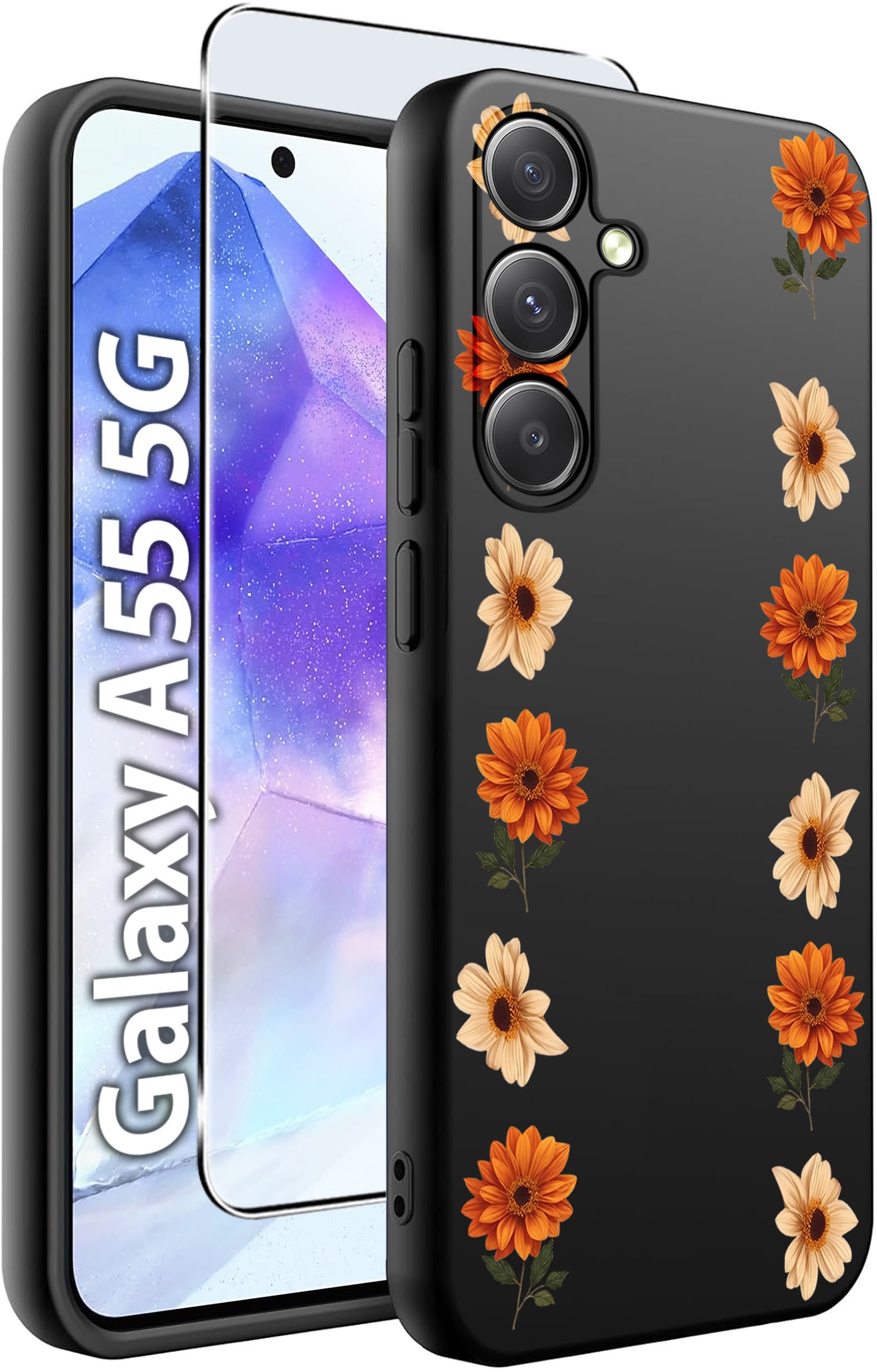 ETUI do Samsung A55 5G WZORY | SILIKONOWE MATT CASE + SZKŁO HARTOWANE 9H