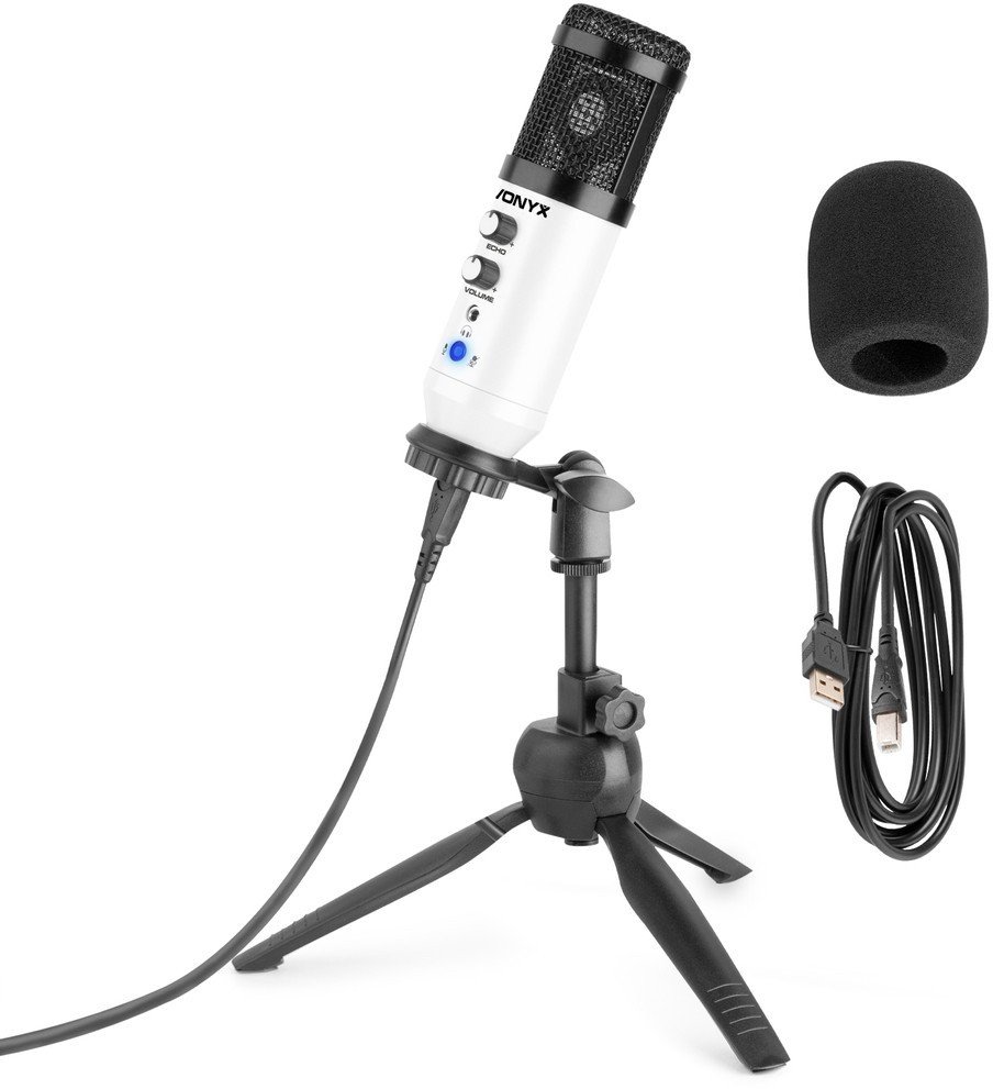 Mikrofon studyjny USB Vonyx CM320W ze statywem stołowym - biały one size
