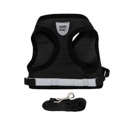 Zestaw, szelki+smycz, dla psa, czarny, poliester, rozmiar M, elementy odblaskowe