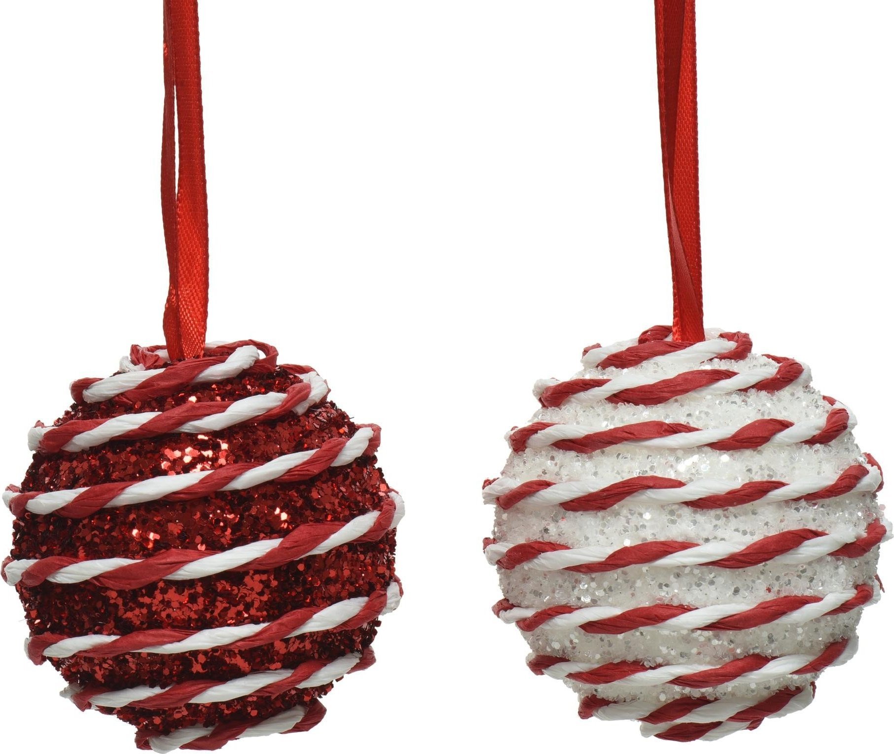 Kaemingk Bombka na choinkę biała czerwona zakręcony sznurek