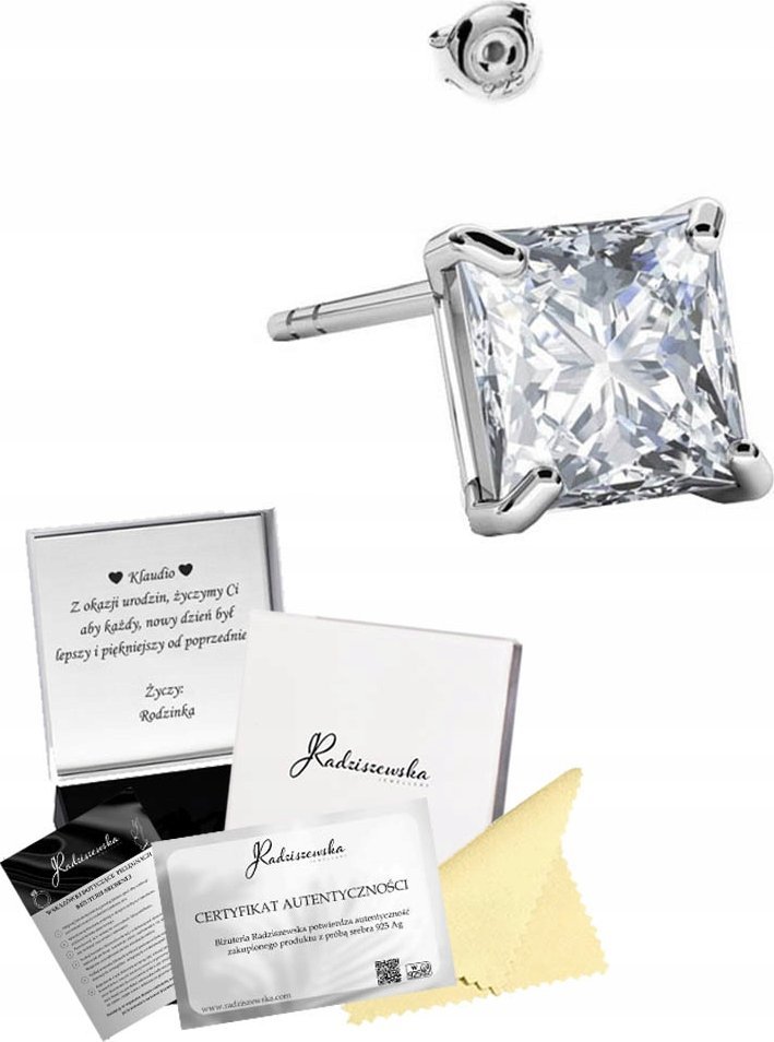 Radziszewska Jewellery Kolczyk Srebrny Damski Męski Cyrkonia 6mm Prezent 925 DEDYKACJA GRATIS