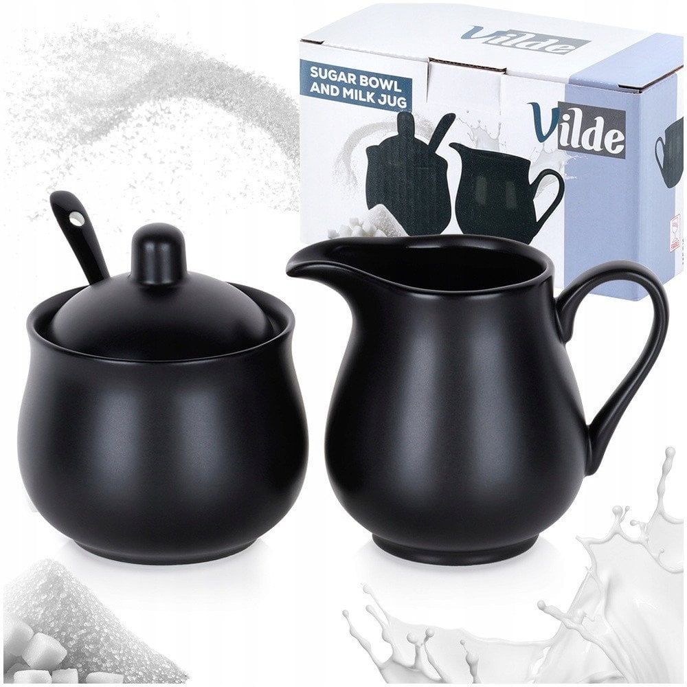 Cukierniczka i mlecznik porcelanowe czarne 3el.