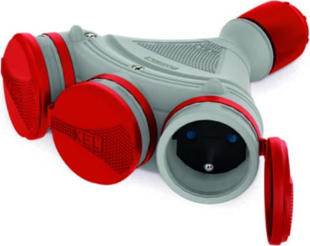 KEL Rozgałęźnik do przedłużacza 3-gniazda z/u 16A 250V IP54 szary/czerwony GN-X3/54 W-01155