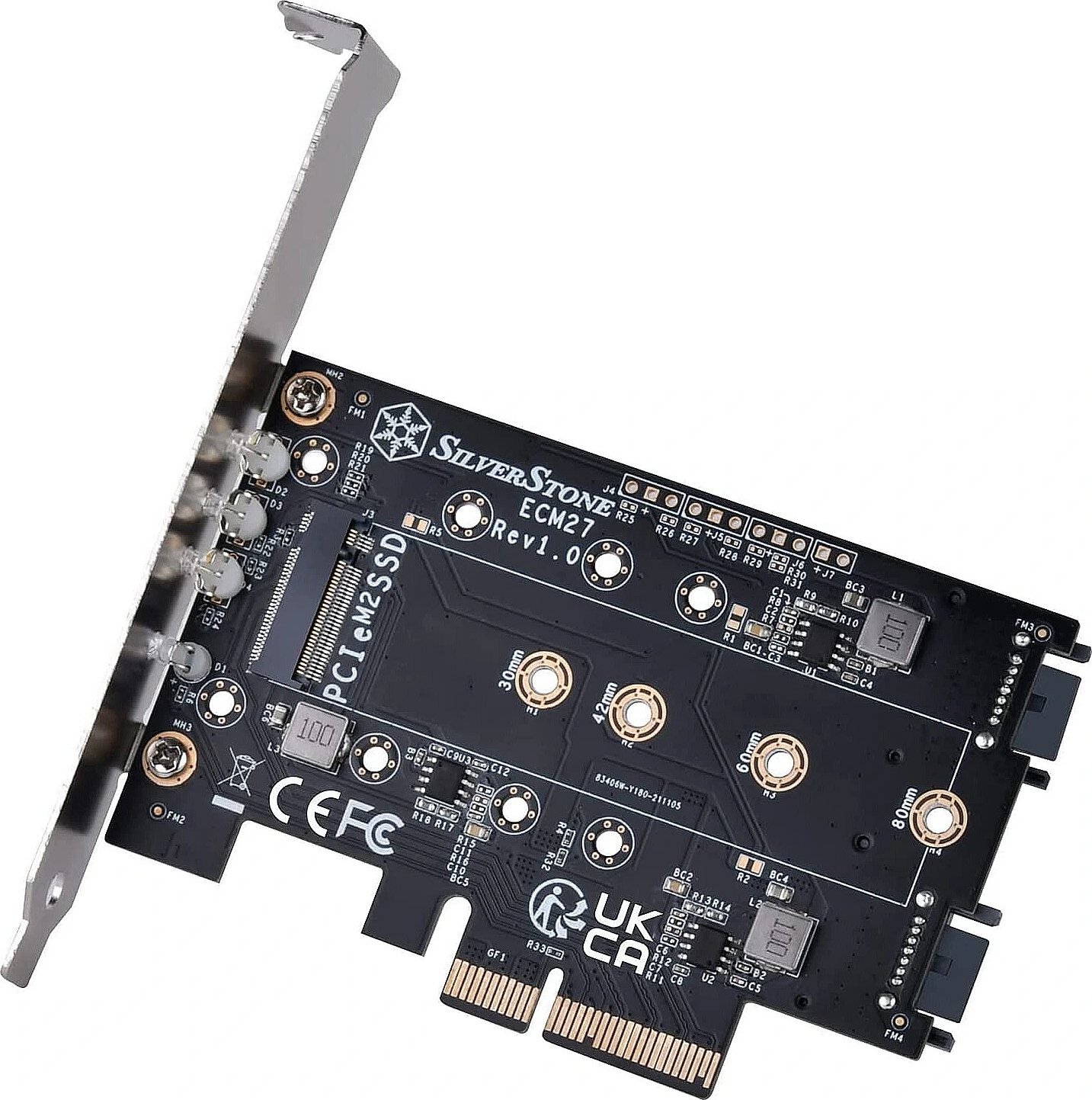 SilverStone Silverstone SST-ECM27 M.2/SATA Adapterkarte, PCIe 4.0, 1x M-Key, 2x SATA 6G - Low Profile