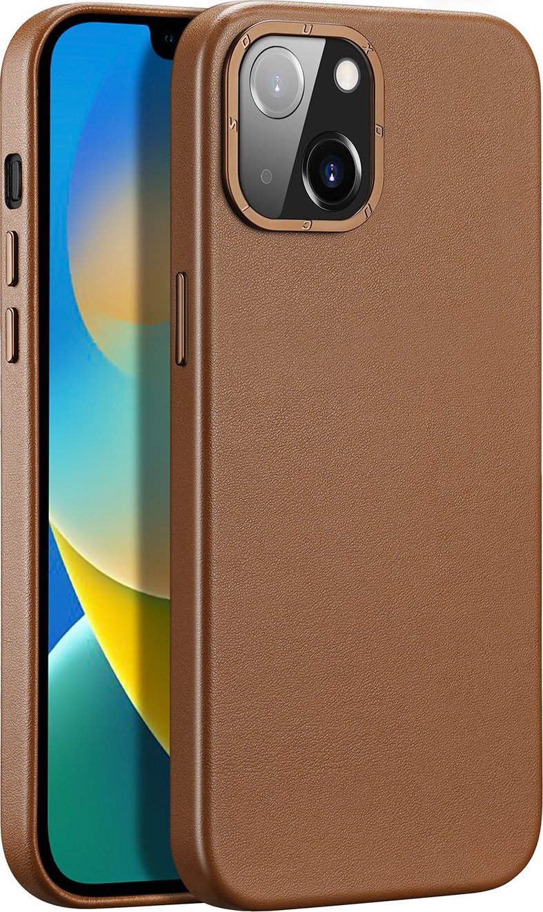 Dux Ducis Grit skórzane etui do iPhone 14 Max elegancki pokrowiec ze sztucznej skóry (kompatybilne z MagSafe) brązowy