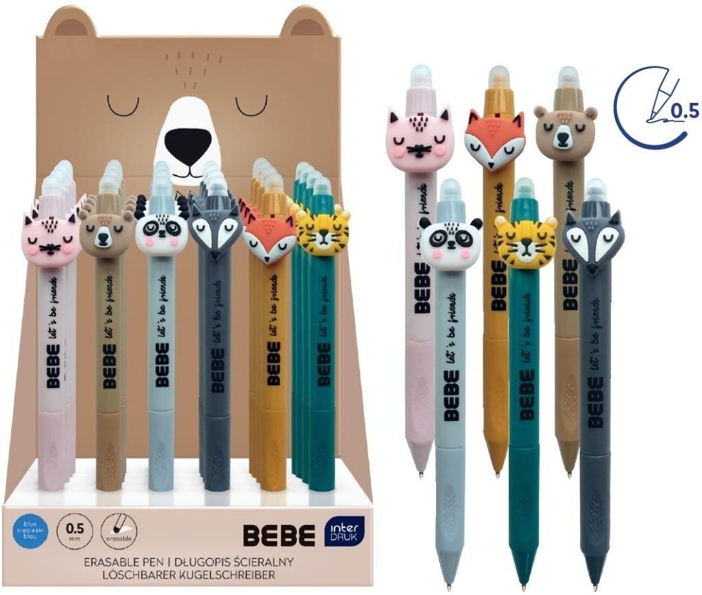 Długopis ścieraln ze zwierzak Bebe Friends (24szt)