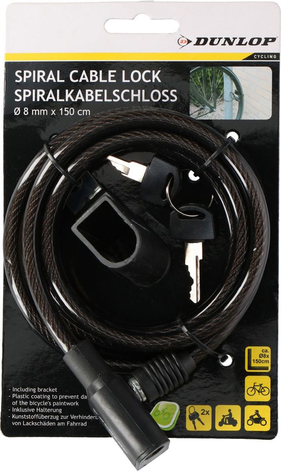 Dunlop Zapięcie rowerowe 8mmx150cm na klucz czarne (56375)