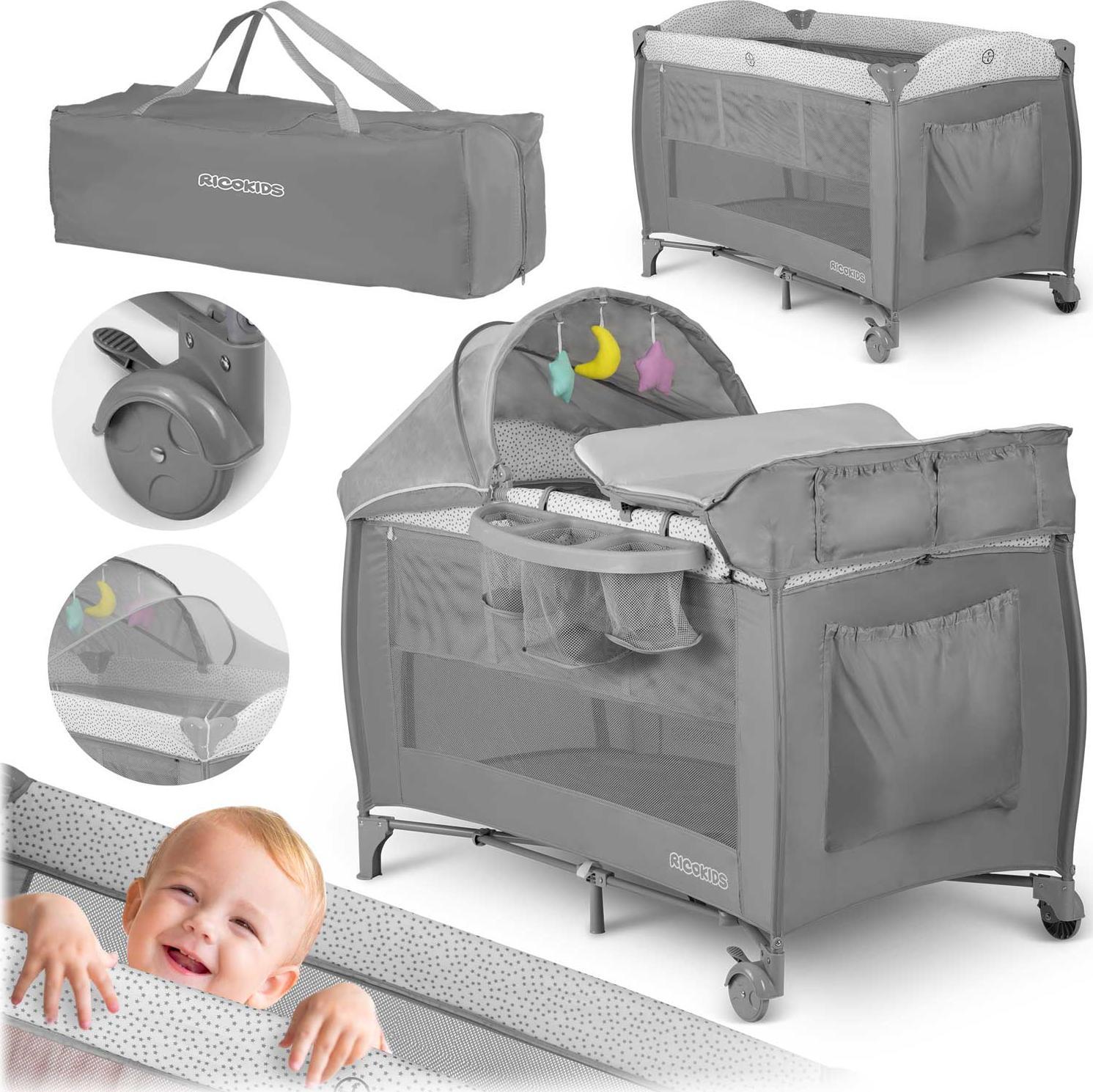 Ricokids Łóżeczko turystyczne 125x65x78cm RK-242 szare