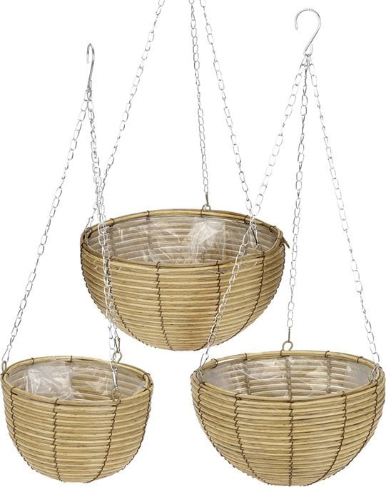 Wiszące kwietniki z plecionki, 3 szt. w różnych rozmiarach
