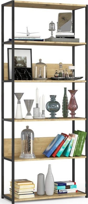 Fabryka Mebli Akord Regał loftowy metalowy 80 cm - czarny-dąb artisan - 6 półek