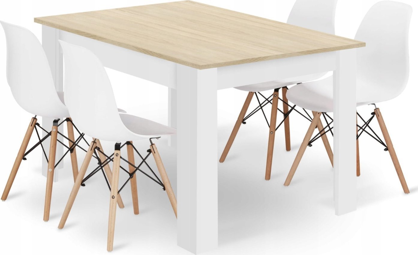 Leobert Zestaw stół prostokątny 120x80 dąb sonoma + 4 krzesła OSAKA białe