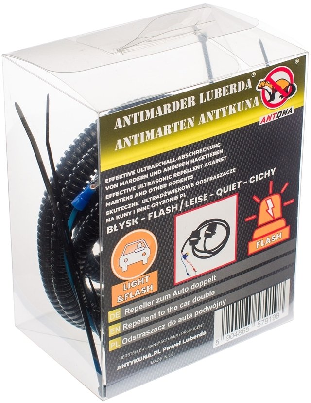 Antykuna.pl Odstraszacz do auta Cichy i błyskający na 2 strony 12V