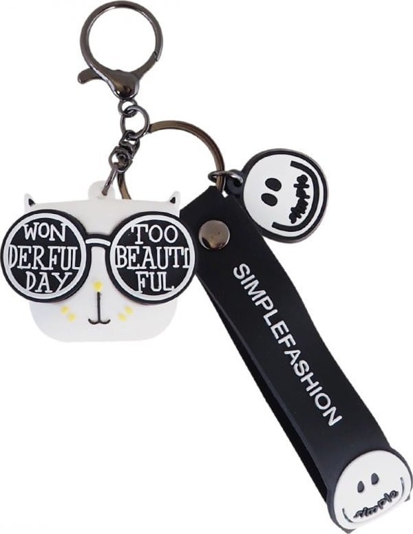 Brelok do kluczy WONDERFUL DAY Kot w okularach biały 5,2 x 4,5 cm BRL331B