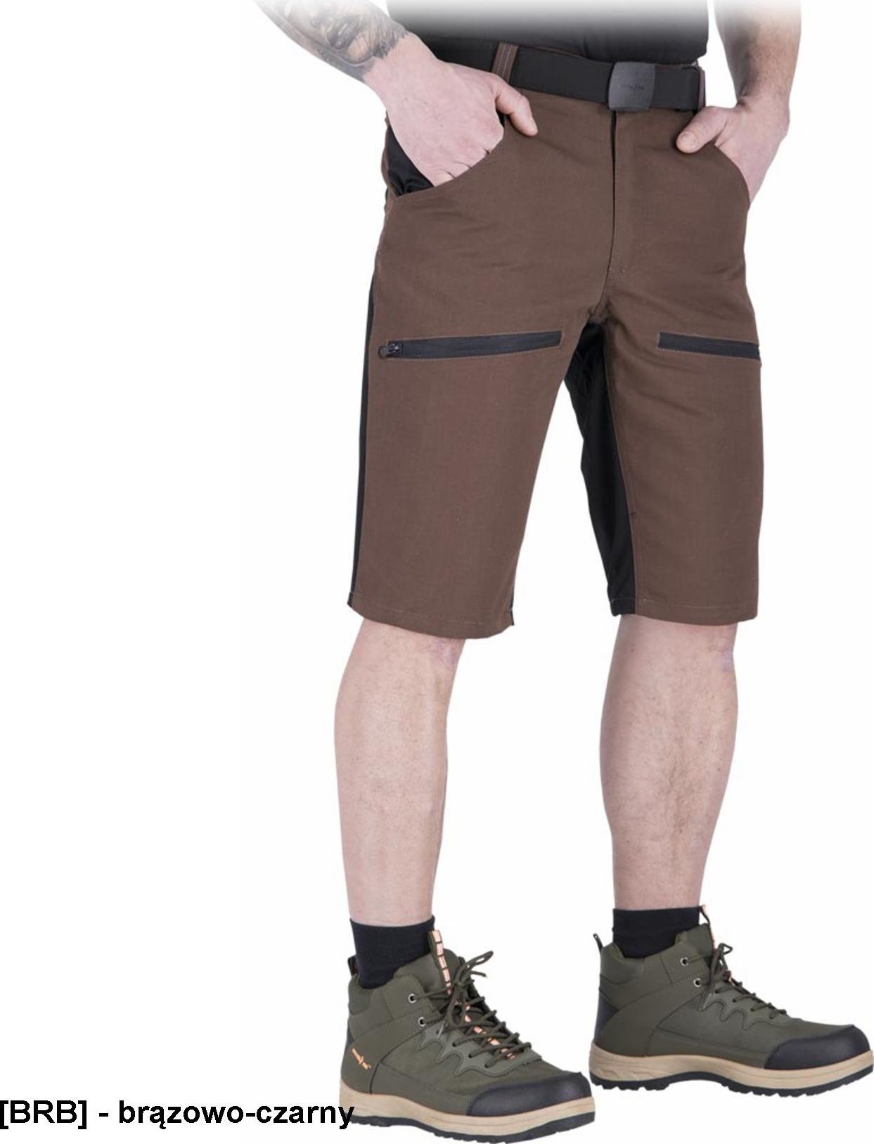 R.E.I.S. HOBBER-TS - Spodnie ochronne robocze do pasa krótkie nogawkami męskie canvas 65% poliester, 35% bawełna o 260 g/m2 - brązowo-czarny 3XL