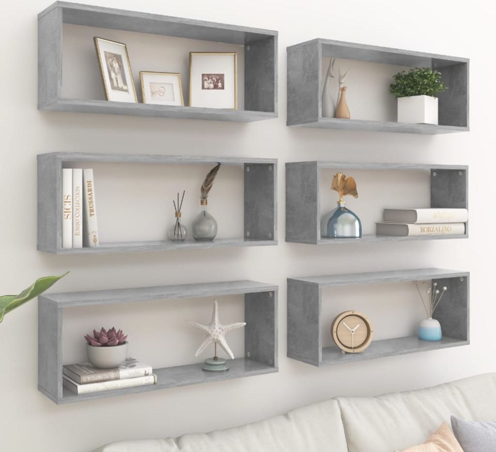 vidaXL Półki ścienne kostki 6 szt., szarość betonu, 60x15x23 cm, płyta