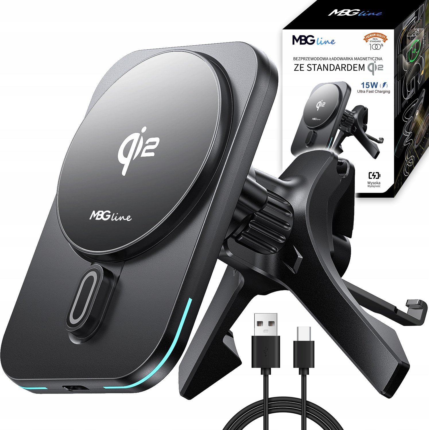 UCHWYT SAMOCHODOWY NA TELEFON MagSafe QI2 ŁADOWARKA BEZPRZEWODOWA do iPhone