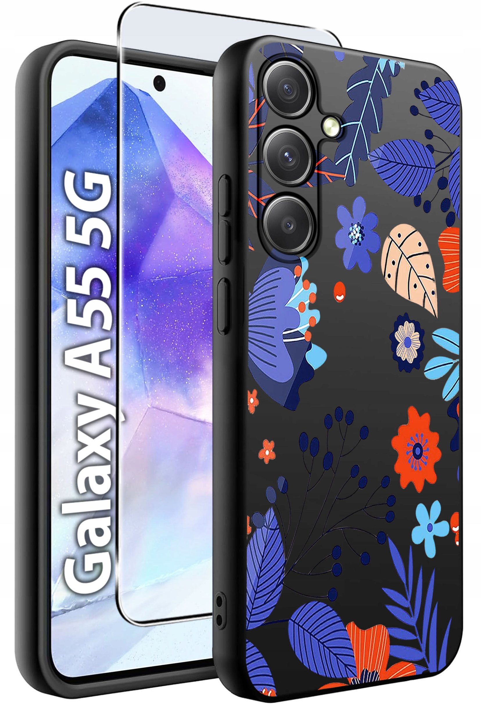 ETUI do Samsung A55 5G WZORY | SILIKONOWE MATT CASE + SZKŁO HARTOWANE 9H