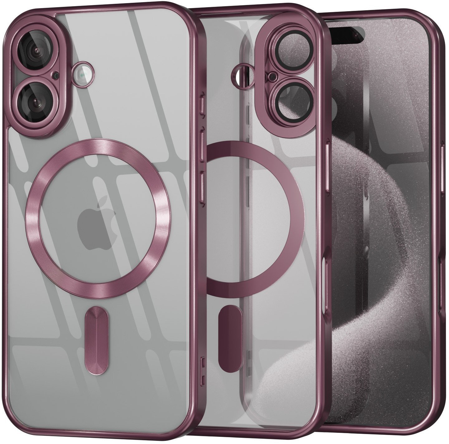 Etui Magnetyczne Supero TPUPlating MagSafe do iPhone 16, przezroczyste z różowym