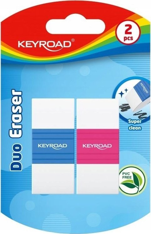 Keyroad Gumka do ścierania KEYROAD, ergonomiczna, dwukolorowa, 2 szt., blister, mix kolorów