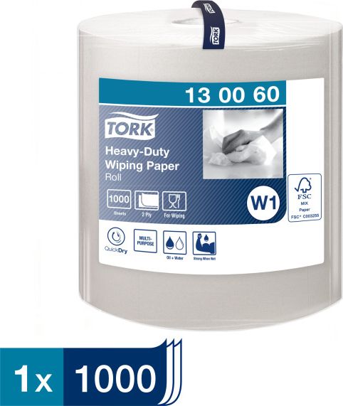 Tork Tork - Czyściwo papierowe w roli do trudnych zabrudzeń, 2-warstwowe, W1, premium, szerokie - Białe