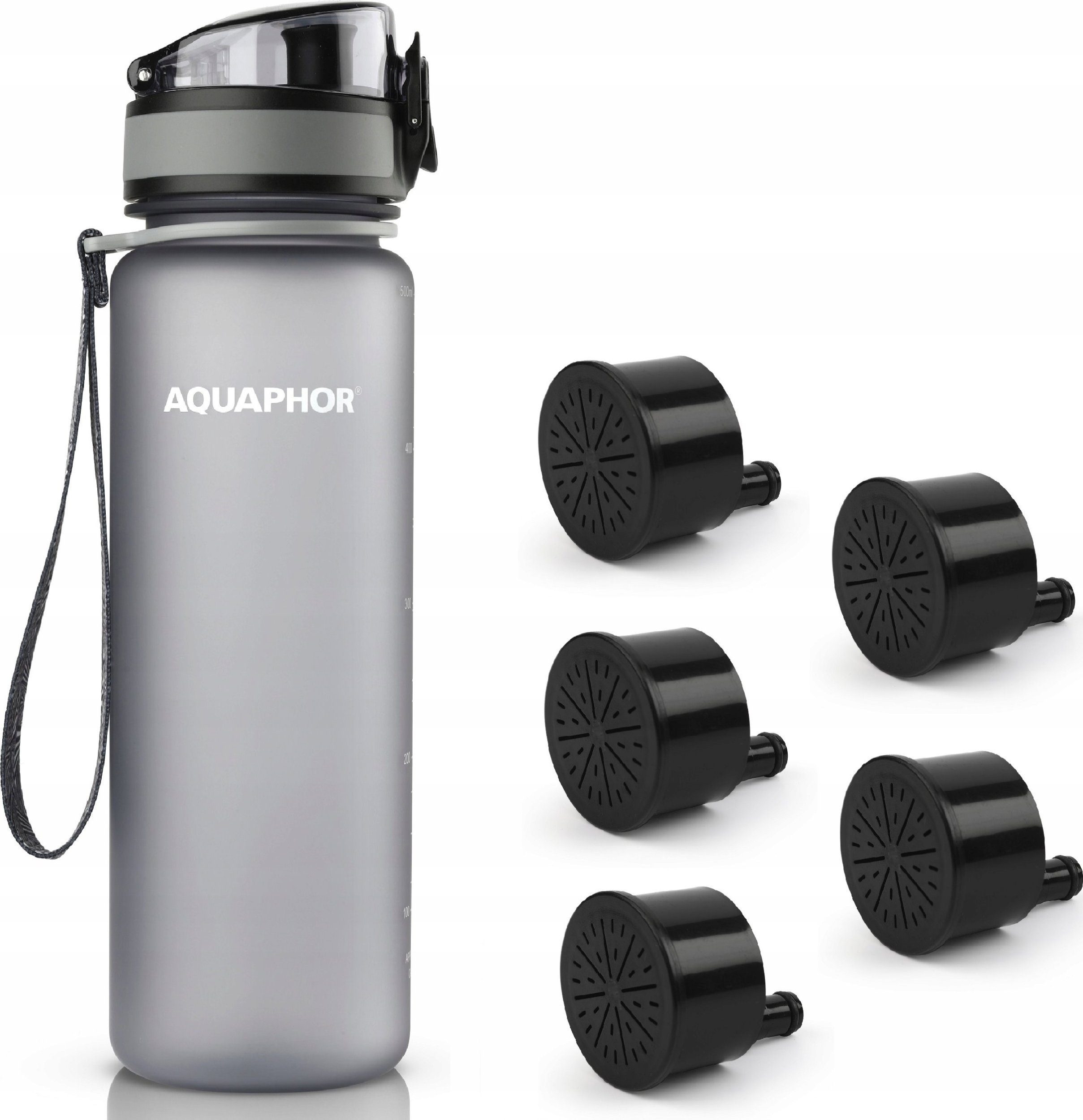 Butelka filtrująca Aquaphor City 500 ml + 5 filtrów, szara