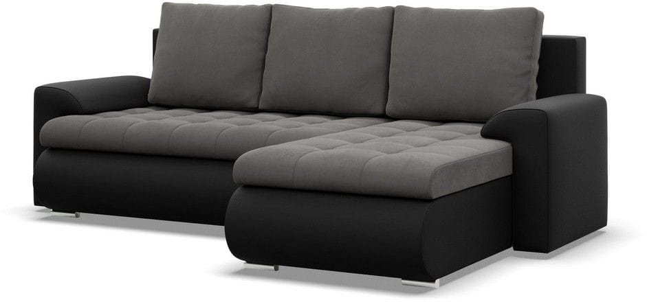 Narożnik rozkładany, prawy, Bosco, velvet, ekoskóra, 230x159x89 cm, ciemny szary, czarny | TYLETEGOTU