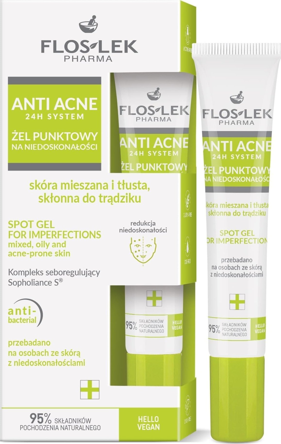 Floslek FLOSLEK ANTI ACNE Żel punktowy na niedoskonałości do skóry mieszanej, tłustej i skłonnej do trądziku 20 ml