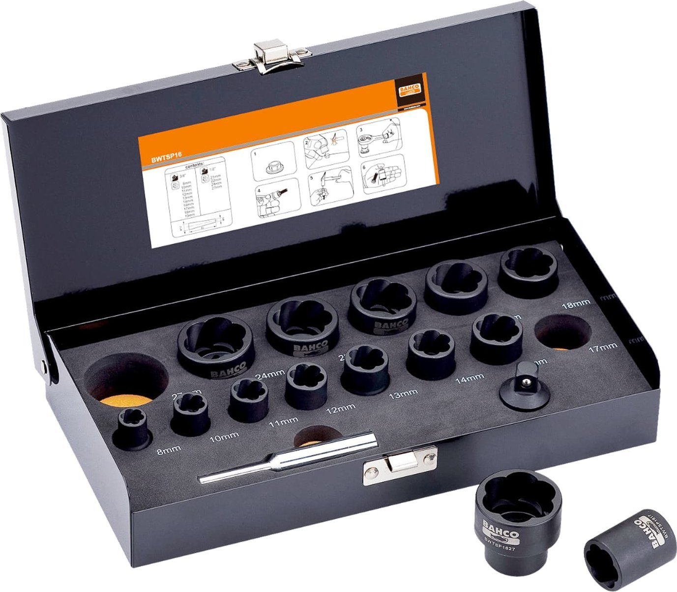 Bahco Zestaw nasadek skrętnych 8-27mm 16 elementów BAHCO