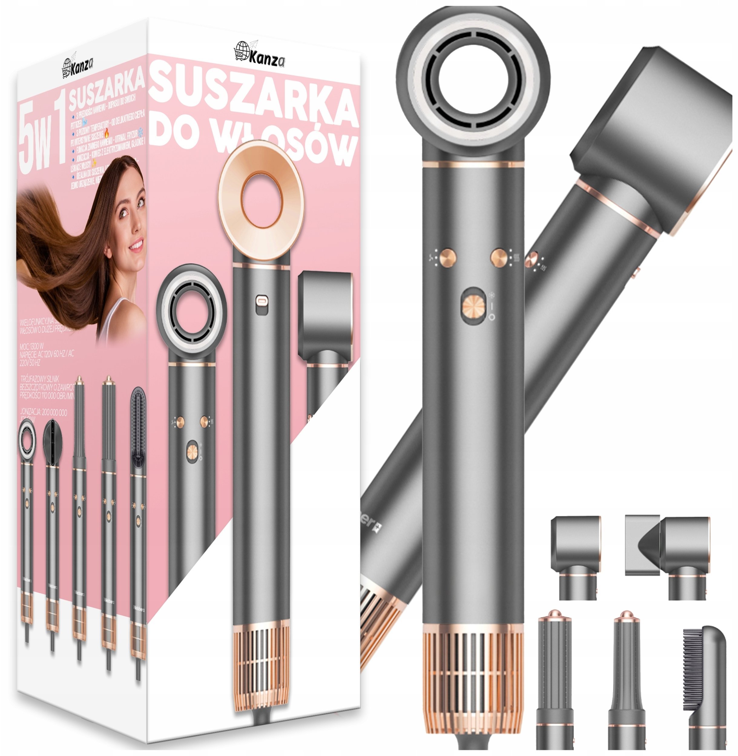 MOCNA SUSZARKA LOKÓWKA DO WŁOSÓW 5W1 KANZA
