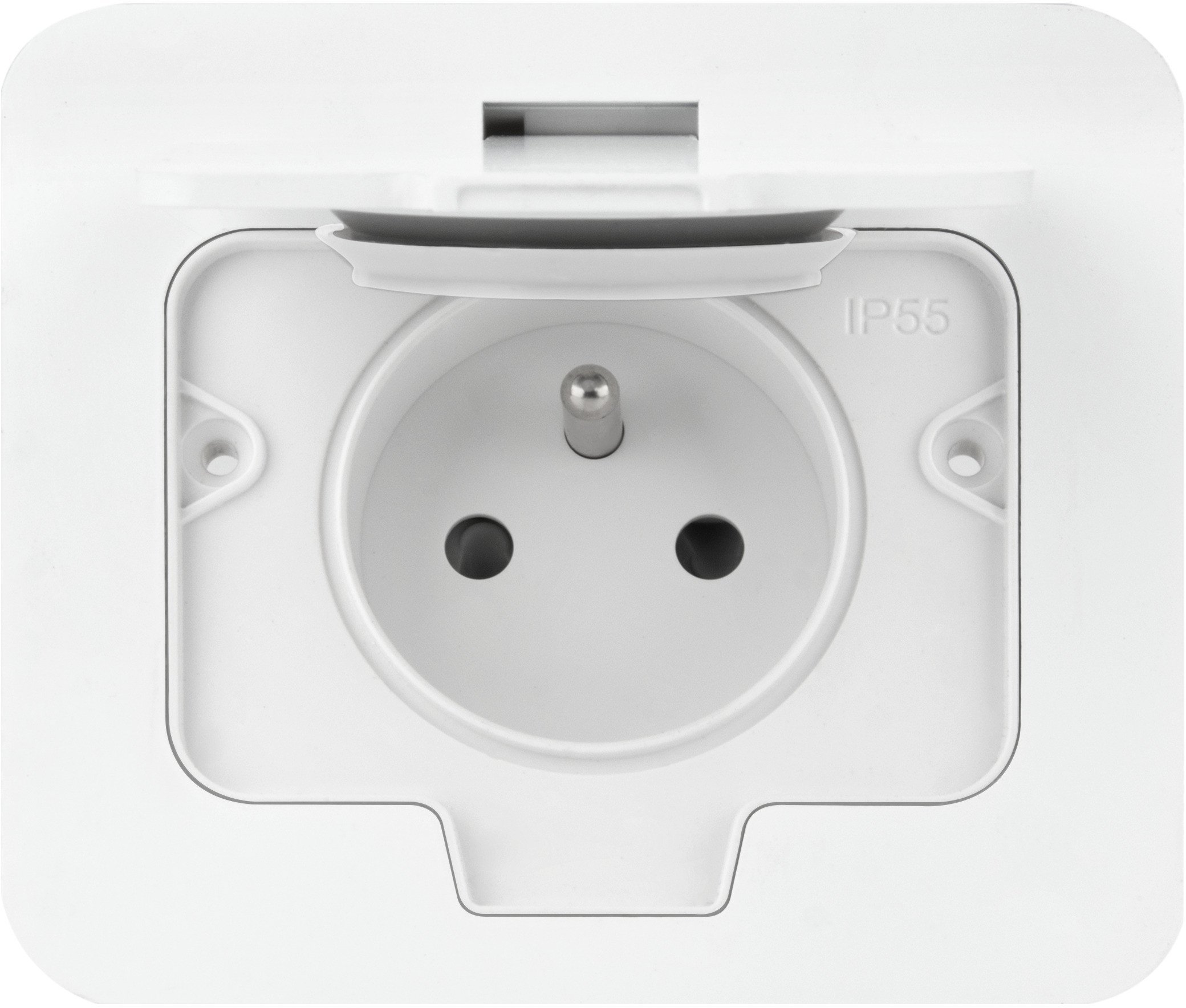 Hermetyczne gniazdo elektryczne prostokątne, IP55, 1x2P+Z(French), białe