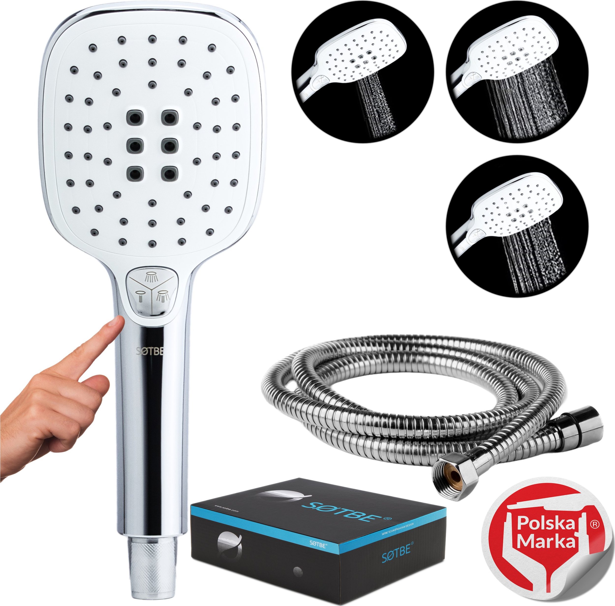 Wąż prysznicowy Sotbe SOTBE LARK WHITE SQUARE Zestaw prysznicowy słuchawka kwadratowa + wąż