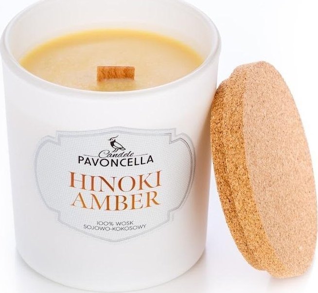 Świeczka sojowa Hinoki Amber biała 135g