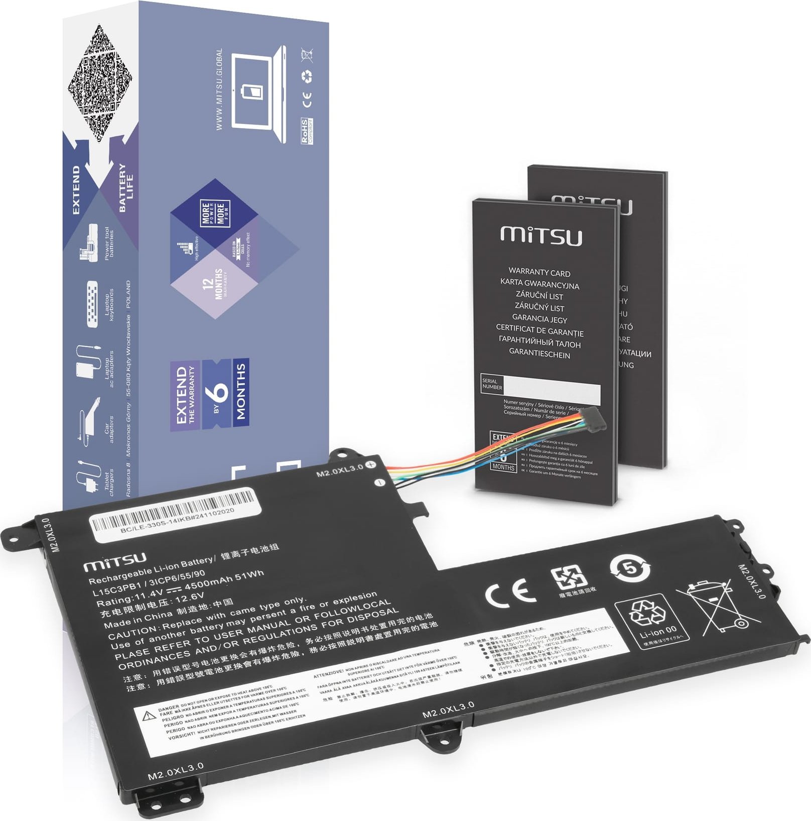 Bateria Mitsu do Lenovo IdeaPad 330S-14IKB, 330S-15ARR, Yoga 520