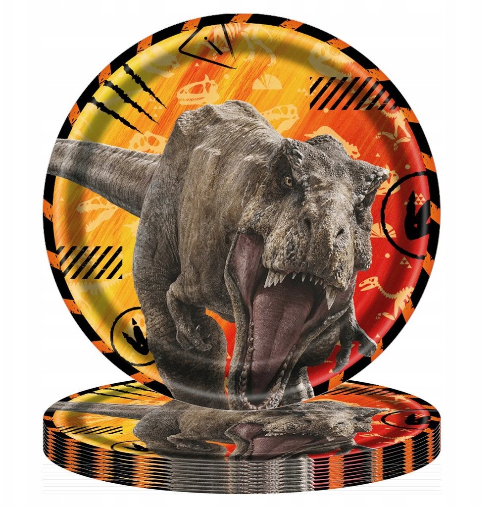 Talerzyki Jednorazowe DINOZAUR Jurrasic URODZINY papierowe DUŻE 23cm 8szt