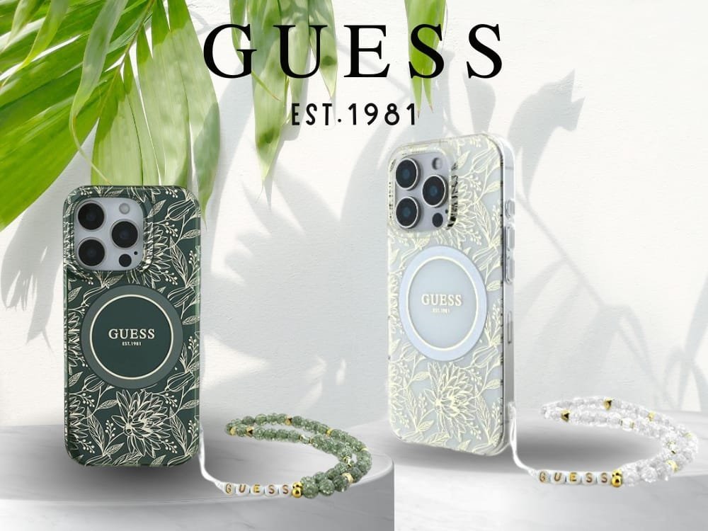 Guess GUHMP16MHCPOFPA iPhone 16 Plus 6.7" zielony/green hardcase IML Flowers Allover Electro With Pearl Strap MagSafe