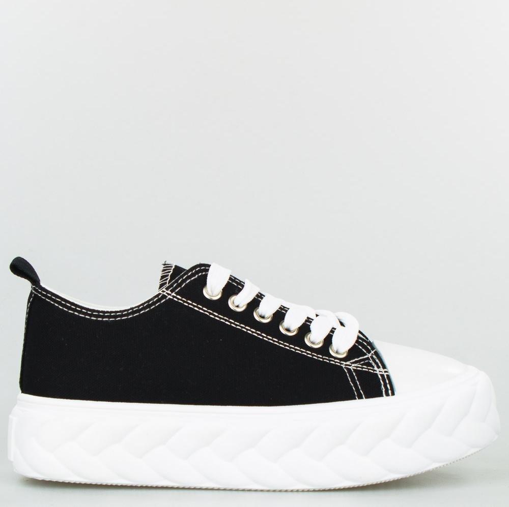 Estetino Tenisówki na ozdobnej platformie tekstylne czarne-41