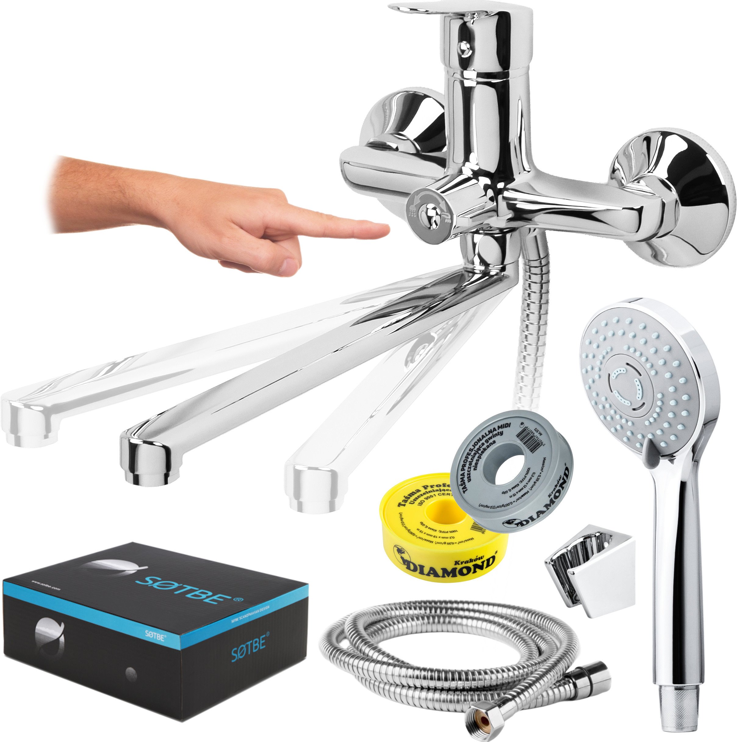 SOTBE OTRA bateria wannowa ścienna z długą wylewką Kran do wanny