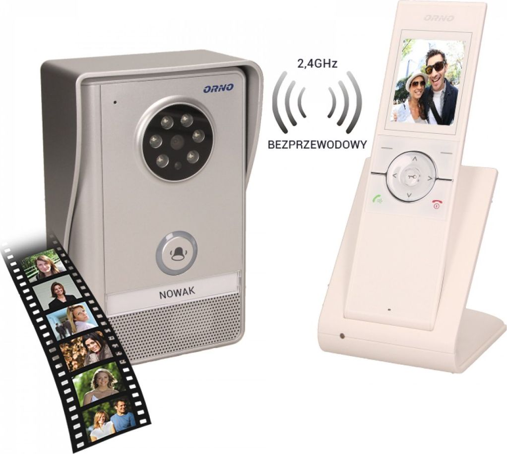 Orno Zestaw wideodomofonowy, bezprzewodowy, zasięg 150m, kolor, LCD 2,4", pamięć, natynkowy, IP55, SEMIS MEMO