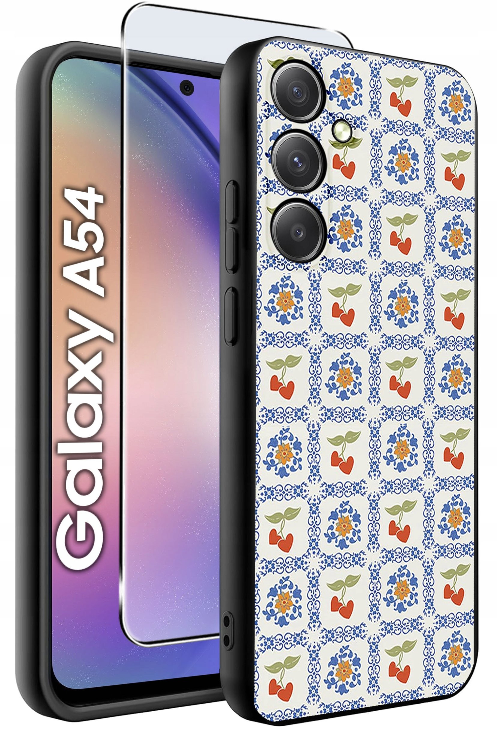 ETUI do Samsung A54 5G WZORY | SILIKONOWE MATT CASE + SZKŁO 9H