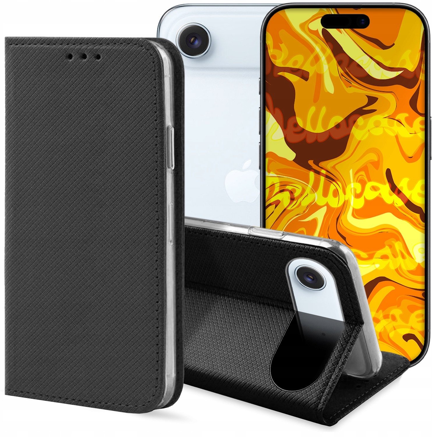 ETUI Z KLAPKĄ DO APPLE IPHONE 17 AIR CZARNE ZAMYKANE MAGNETYCZNE KABURA