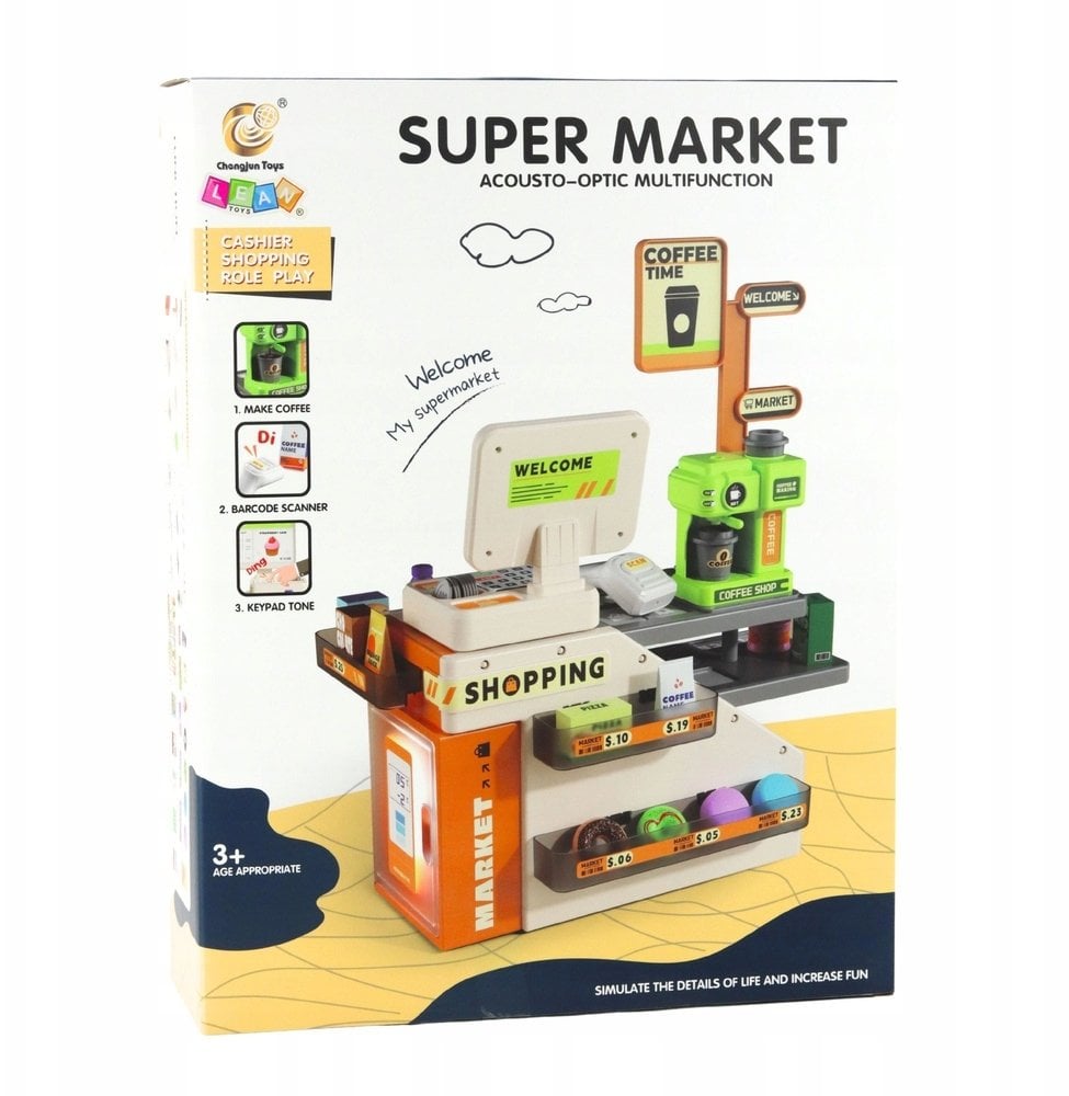 Kasa Fiskalna Sklepowa Kawiarnia Akcesoria Światła Dźwięki 70 el.