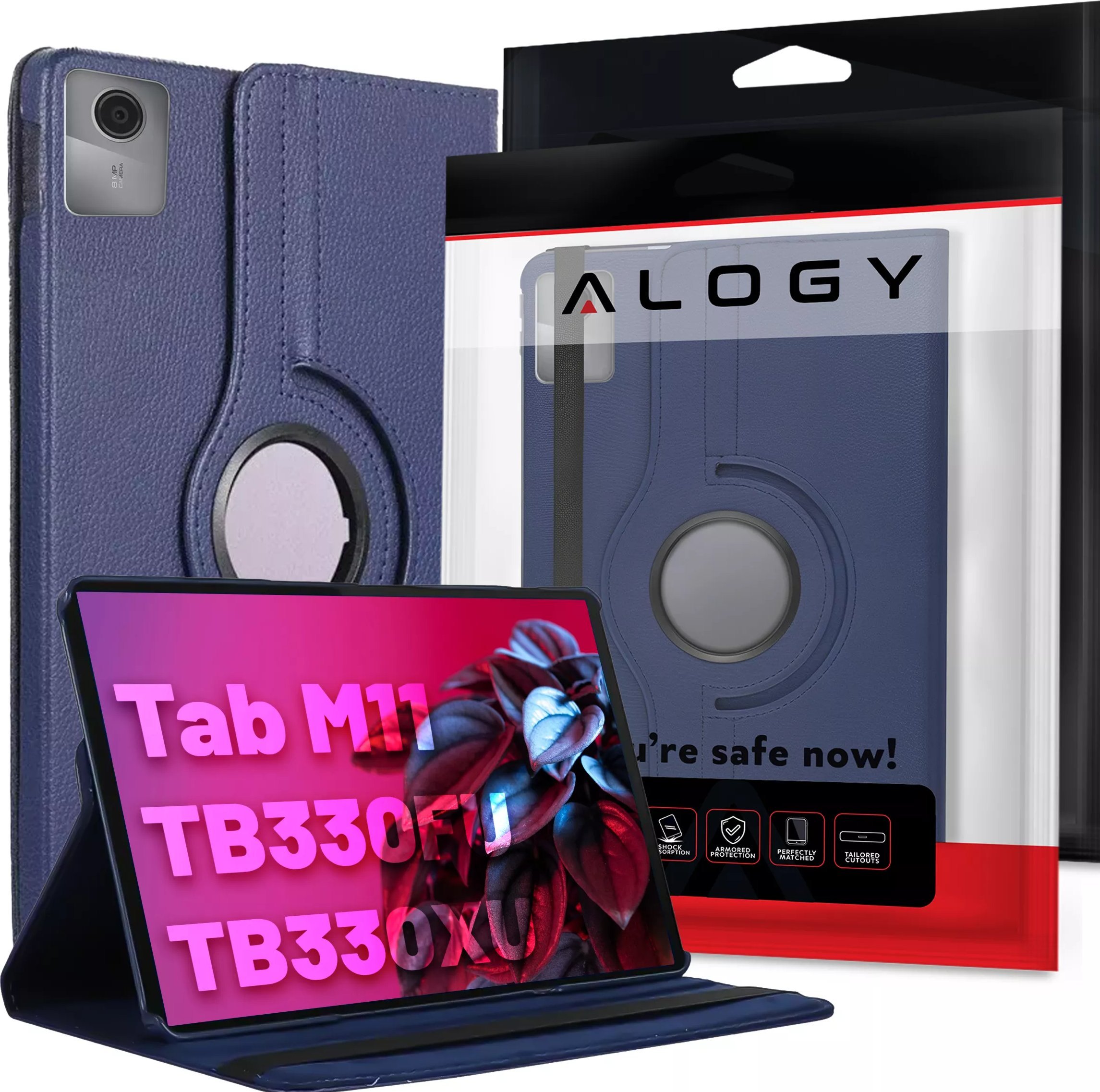 Etui na tablet Alogy Etui 360 do Lenovo Tab M11 10.95" TB330FU / TB330XU / TB331FC obrotowe pokrowiec obudowa z klapką na tablet Case Alogy Granatowe