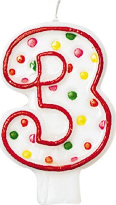 AMSCAN Świeczka cyferka w kropeczki trzy 3 - 8 cm - 1 szt. uniwersalny