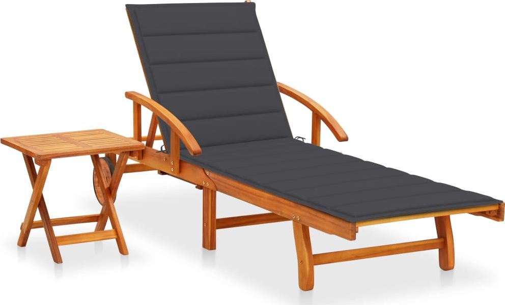 vidaXL Ogrodowy leżak ze stolikiem i poduszką, lite drewno akacjowe